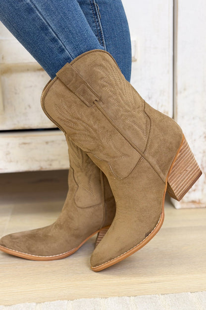 Nicole Western Mid Boots - Khaki - By Alexa Rae