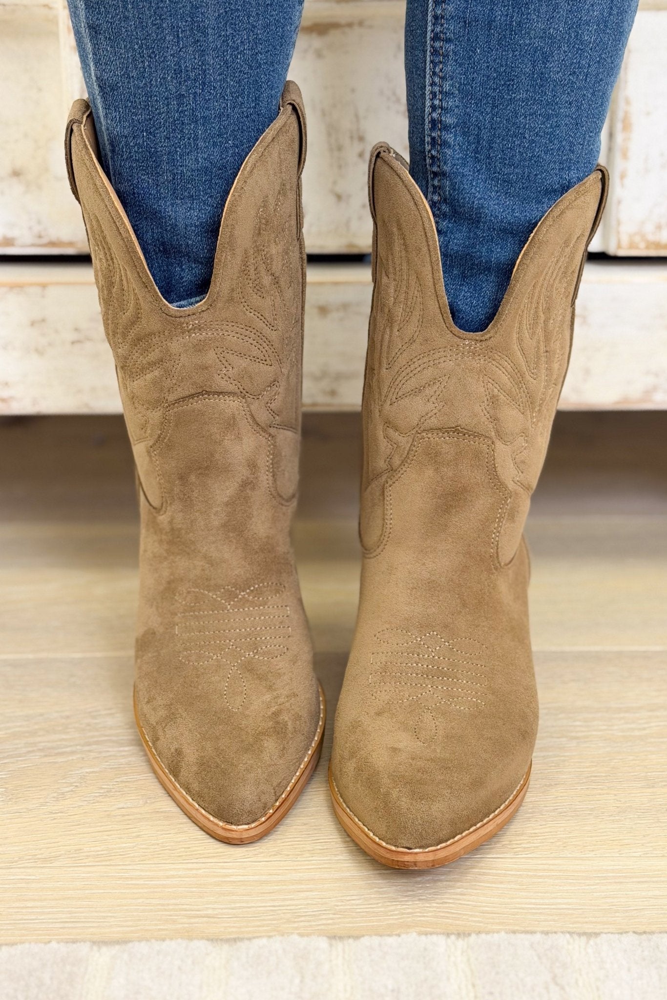 Nicole Western Mid Boots - Khaki - By Alexa Rae