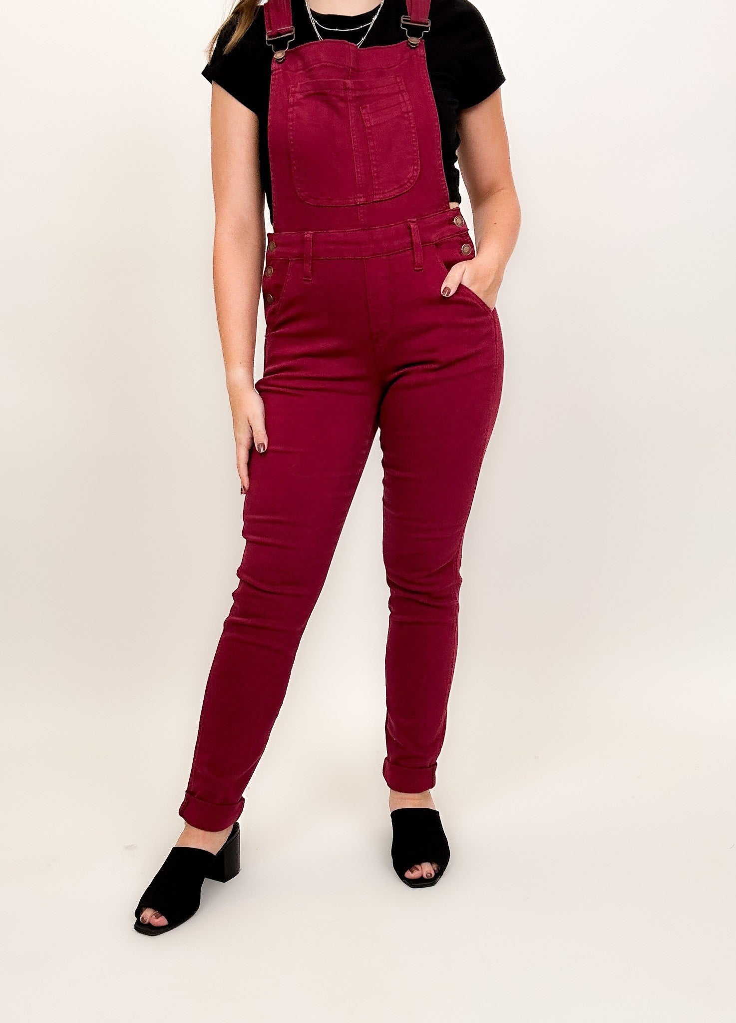 Judy Blue Work It Overalls - Maroon