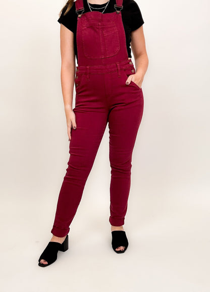 Judy Blue Work It Overalls - Maroon