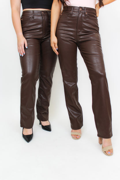 Judy Blue Tummy Control Faux Leather Pants - Espresso