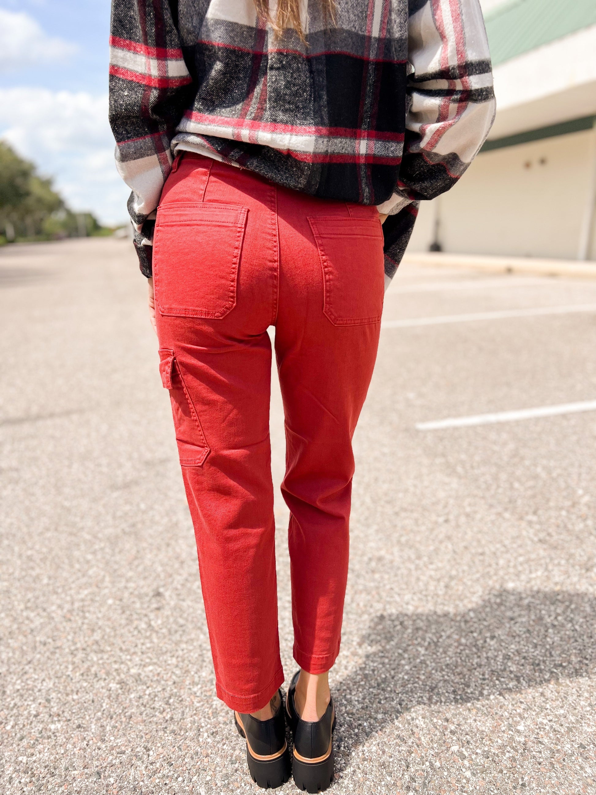 Risen Angelina Cargo Boyfriend Jeans - Brick