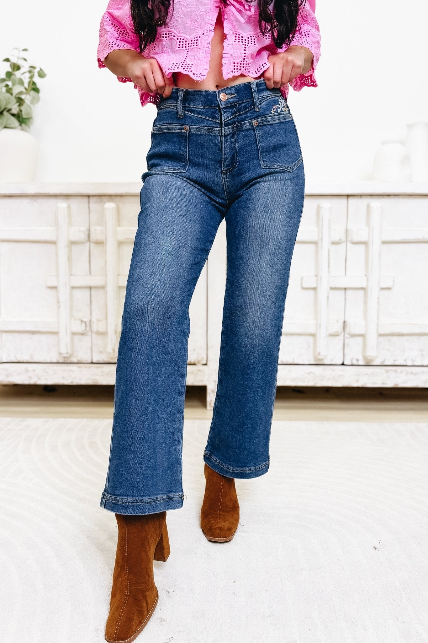 Peace & Positivity By Saige Denim - High Rise Embroidered Jeans - Medium - By Alexa Rae