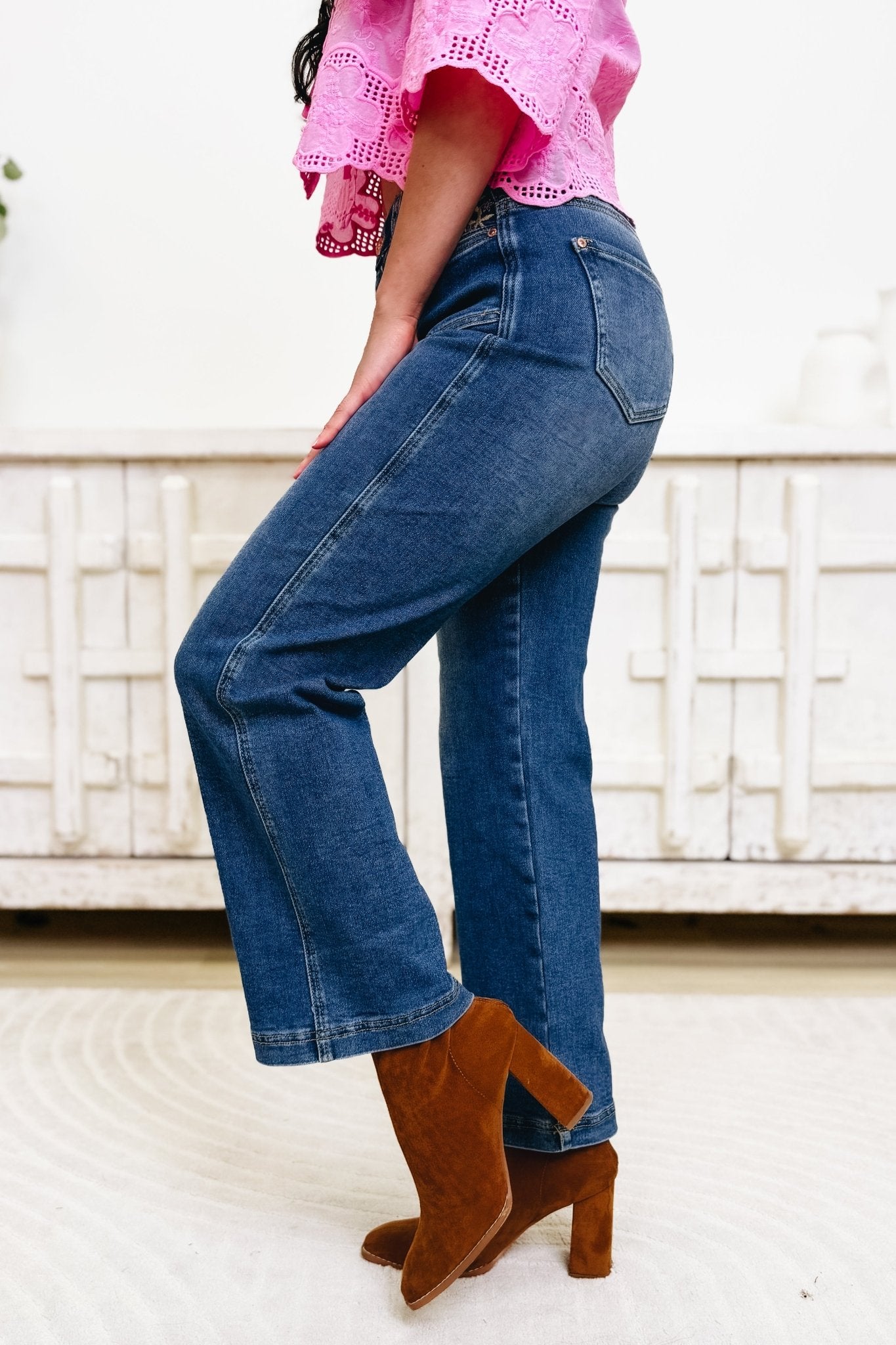 Peace & Positivity By Saige Denim - High Rise Embroidered Jeans - Medium - By Alexa Rae