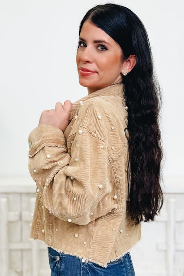 Pearls On Repeat Corduroy Jacket - By Alexa Rae