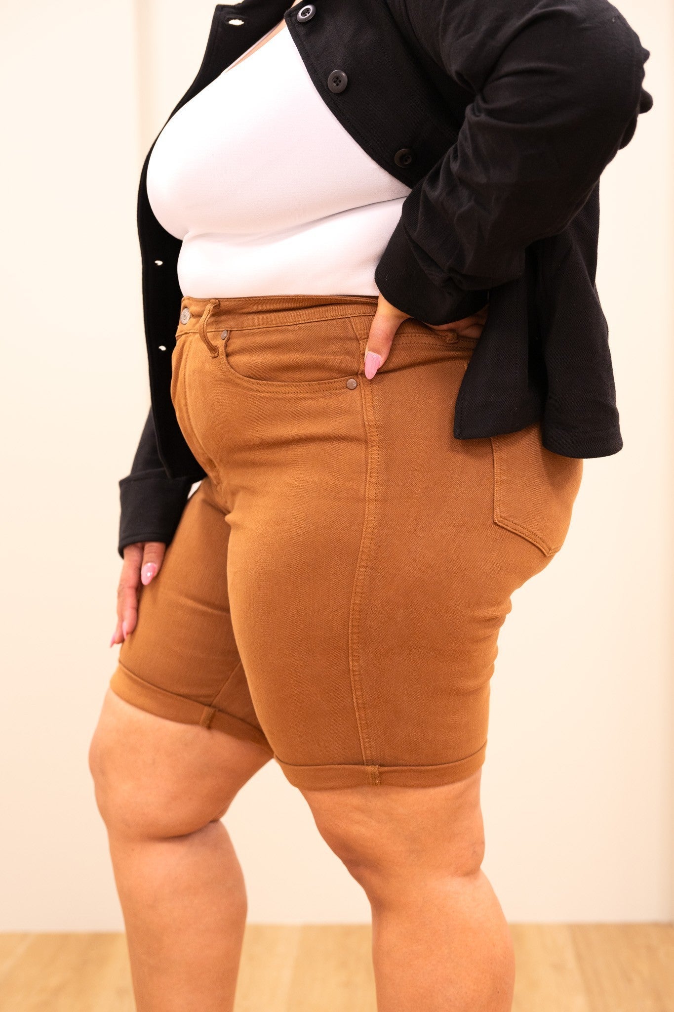 Judy Blue Babe Watch High Rise Tummy Control Bermuda Shorts - Brown