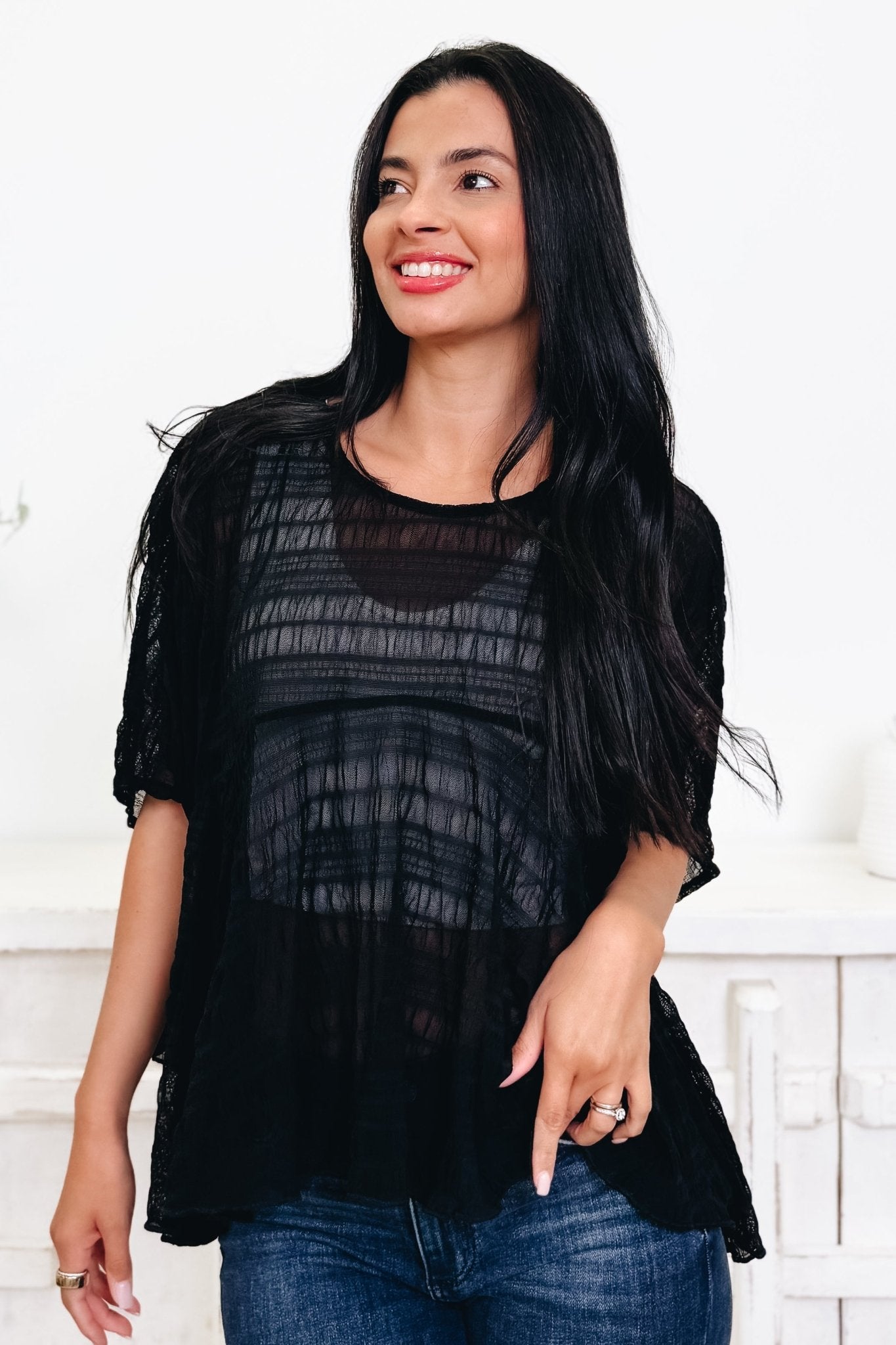 Right There Sheer Top - 2 Colors! - By Alexa Rae