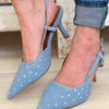Skye Crystal Denim Slingback Heels - Denim