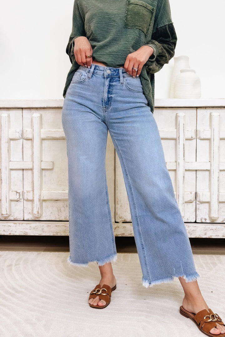 The Fray Game By Lovervet By Vervet - High Rise Rhinestone Wide Leg Jeans - By Alexa Rae