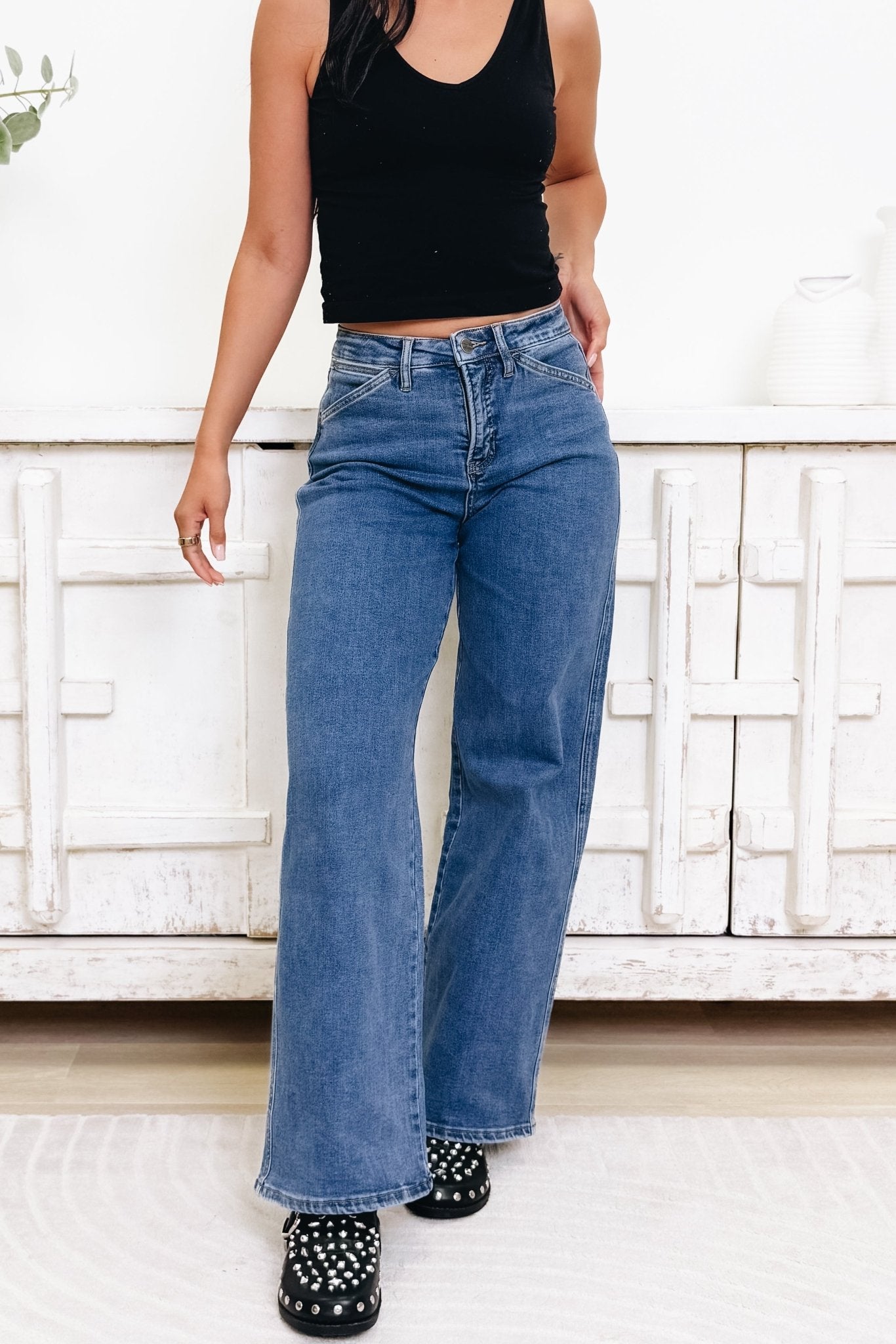The Gene By Mica - Wide Leg Tummy Control Jeans - Everyday Blue - By Alexa Rae