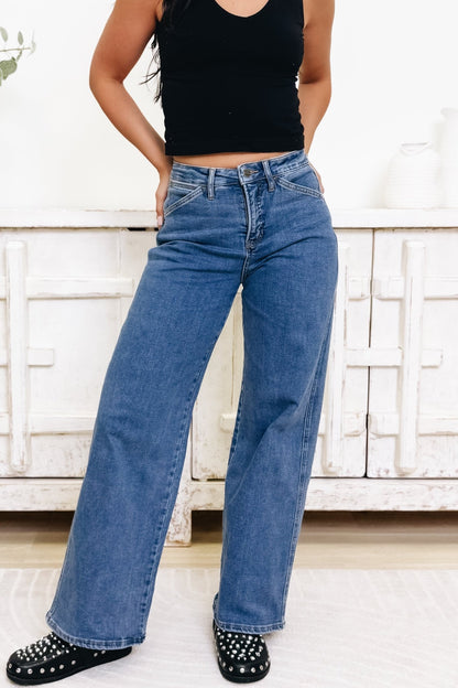 The Gene By Mica - Wide Leg Tummy Control Jeans - Everyday Blue - By Alexa Rae