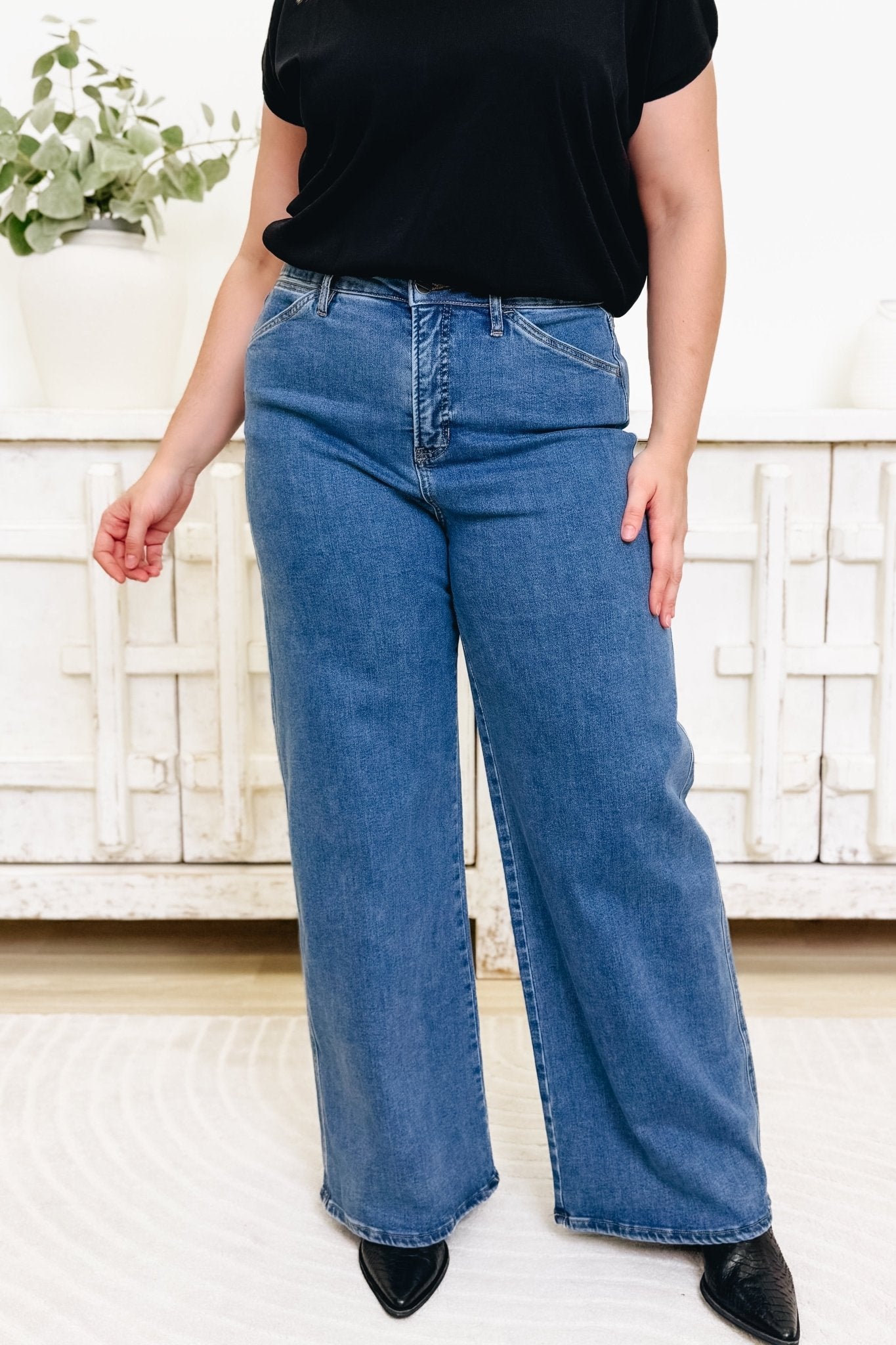 The Gene By Mica - Wide Leg Tummy Control Jeans - Everyday Blue - By Alexa Rae