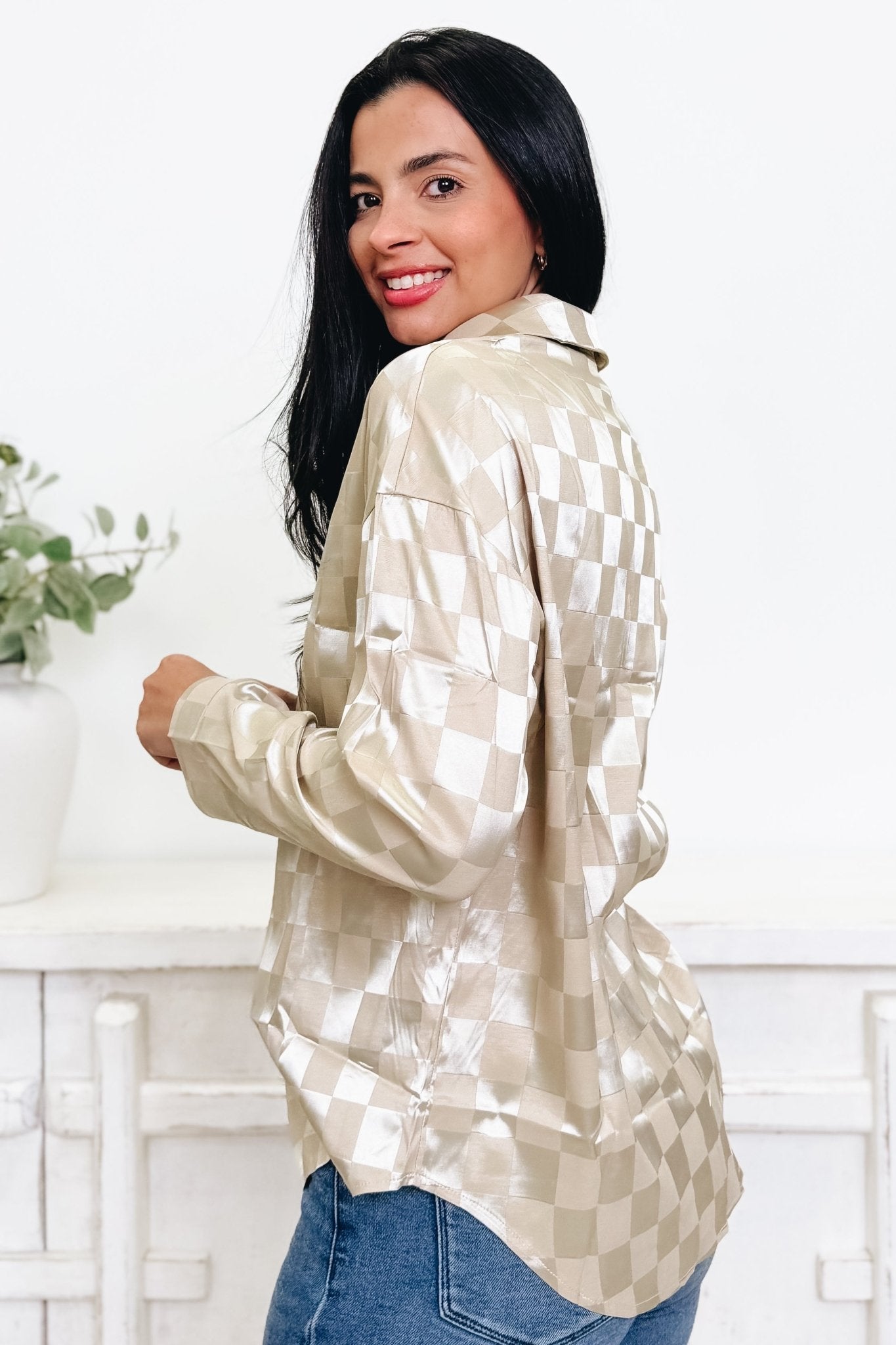 The Vivienne Silk Check Blouse - By Alexa Rae