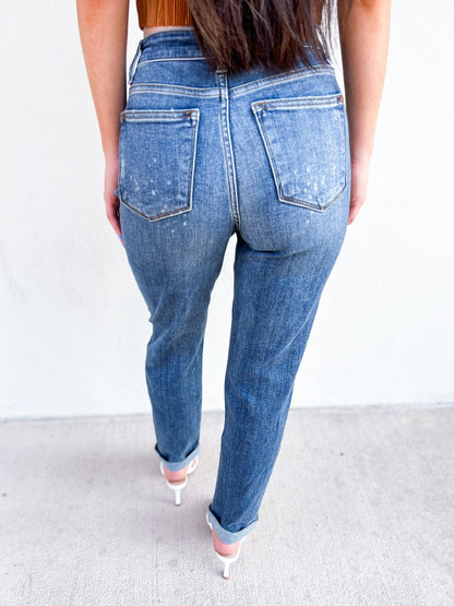 Hi-Rise Bleach Splash Boyfriend Jeans