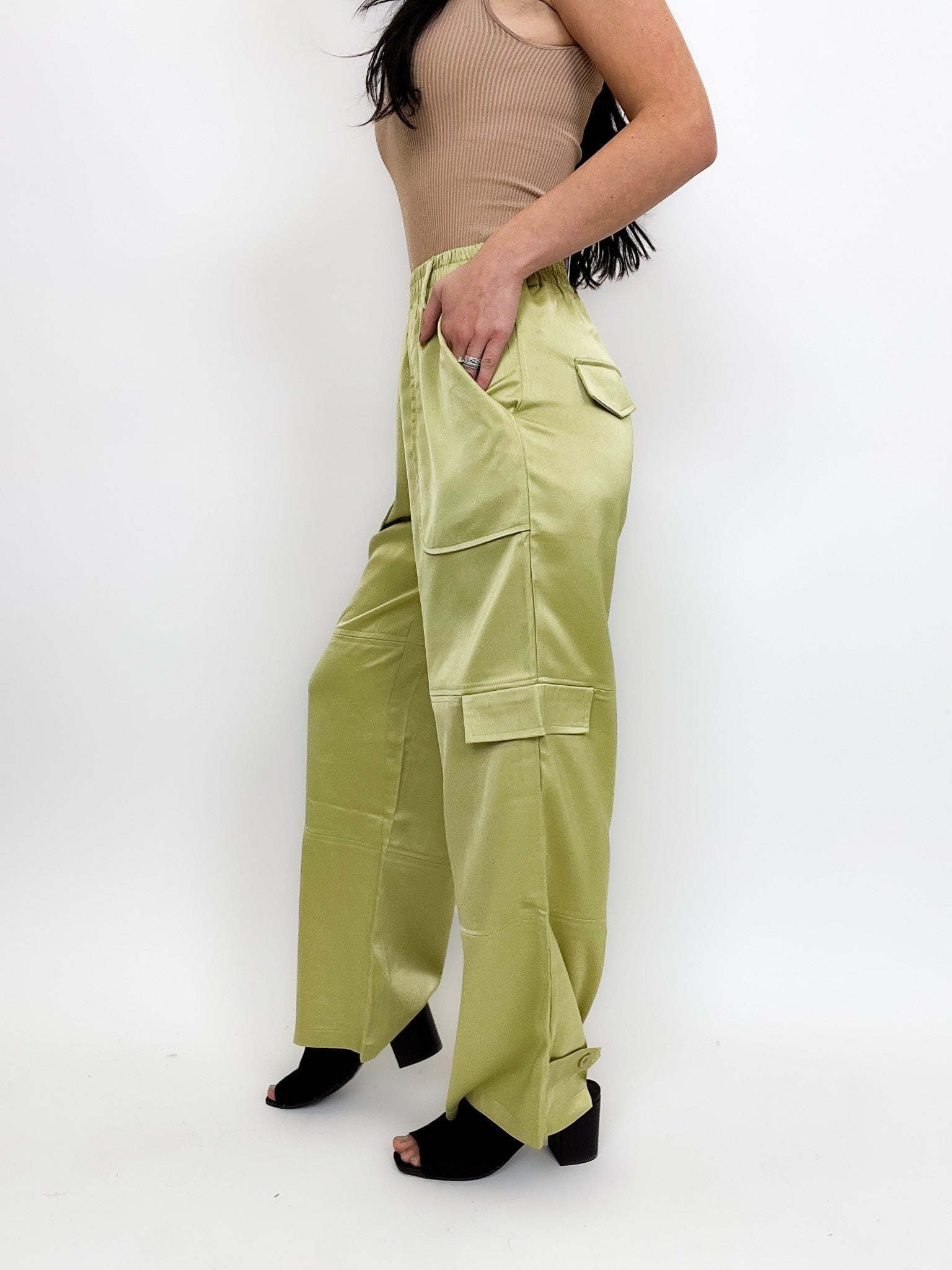 Classy Lady Satin Cargo Pants -2 Colors!