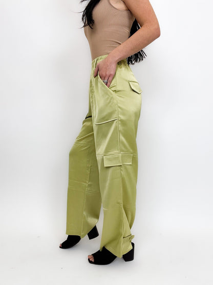 Classy Lady Satin Cargo Pants -2 Colors!