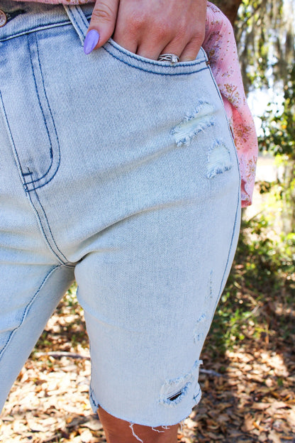 White Birch Ride With Style Bermuda Denim Shorts