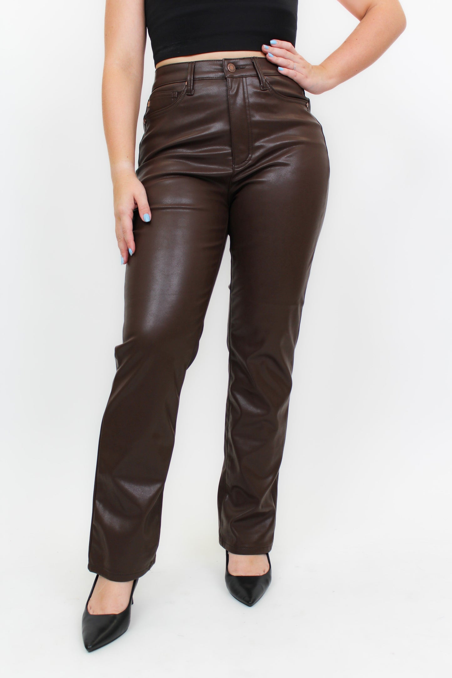 Judy Blue Tummy Control Faux Leather Pants - Espresso