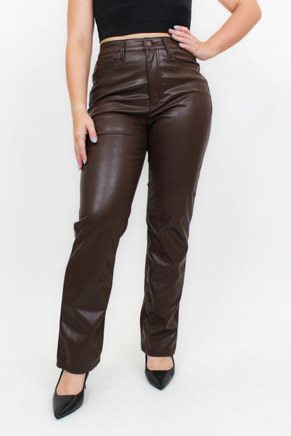 Judy Blue Tummy Control Faux Leather Pants - Espresso