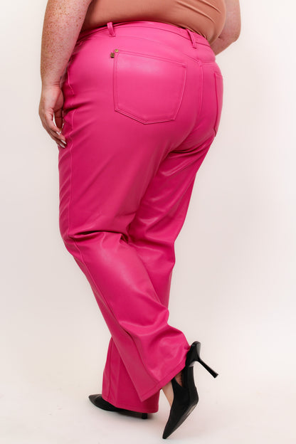 Judy Blue Barbie Girl Tummy Control Faux Leather Pants - Hot Pink