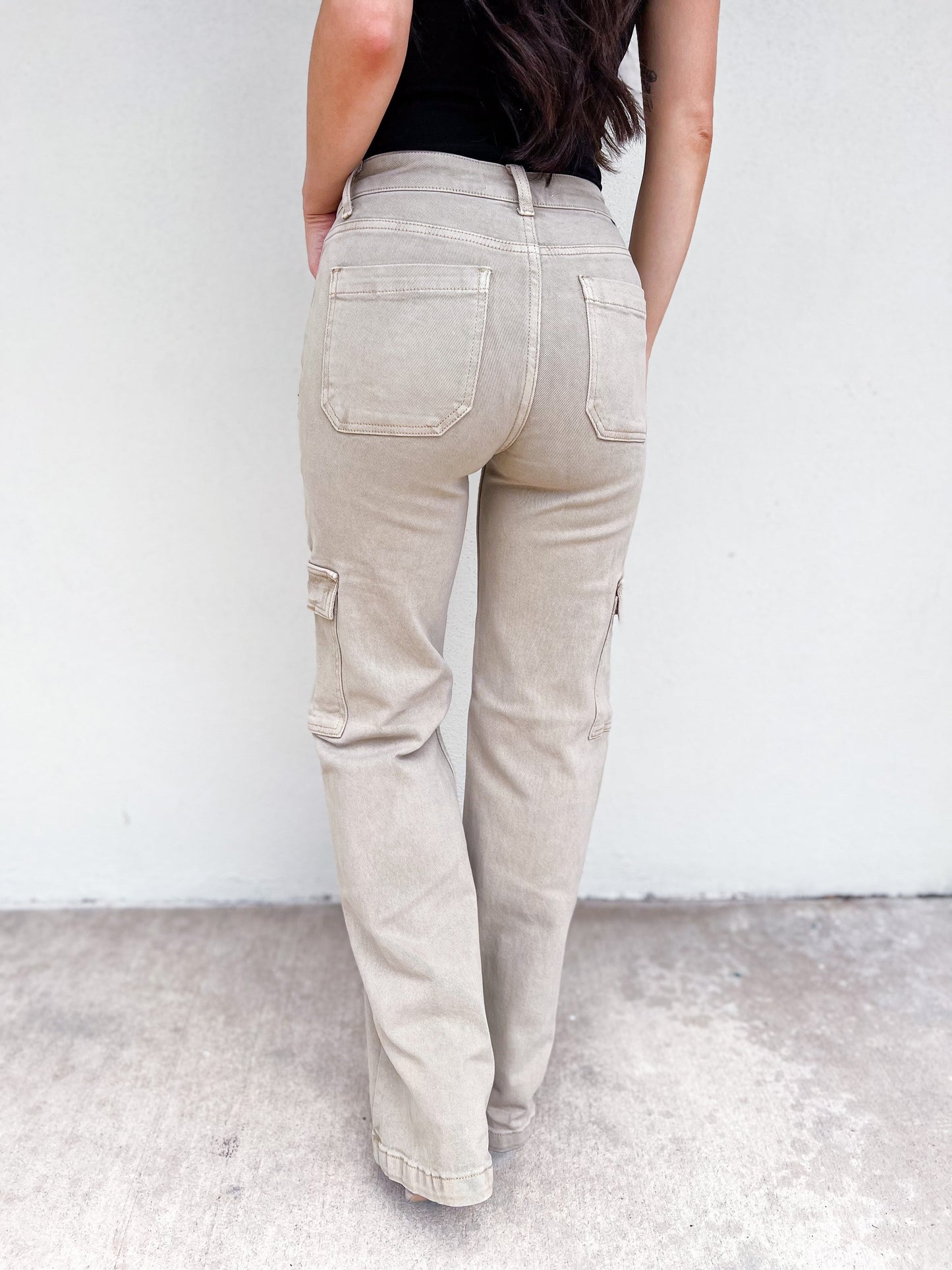 Risen Cargo Wide Leg Jeans - Khaki