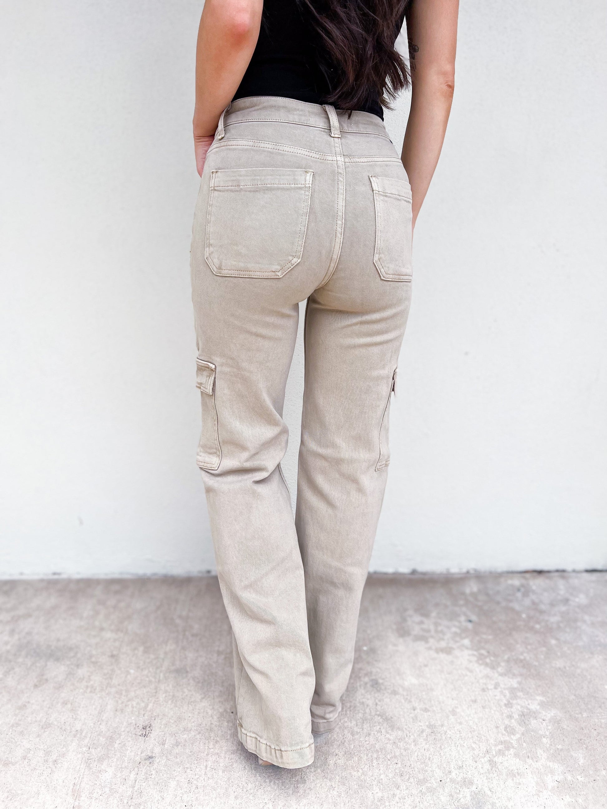 Risen Cargo Wide Leg Jeans - Khaki