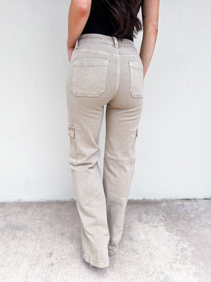 Risen Cargo Wide Leg Jeans - Khaki