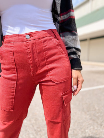 Risen Angelina Cargo Boyfriend Jeans - Brick