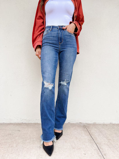 Judy Blue Nashville Hot Frayed Hem Straight Jeans