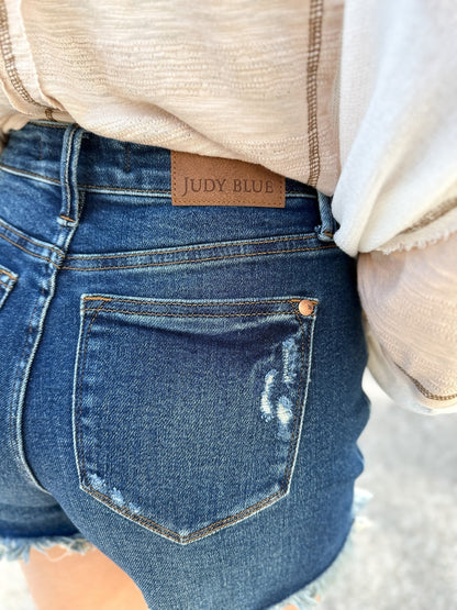 Judy Blue Here Comes The Sun High Rise Rigid Magic Frayed Hem Shorts